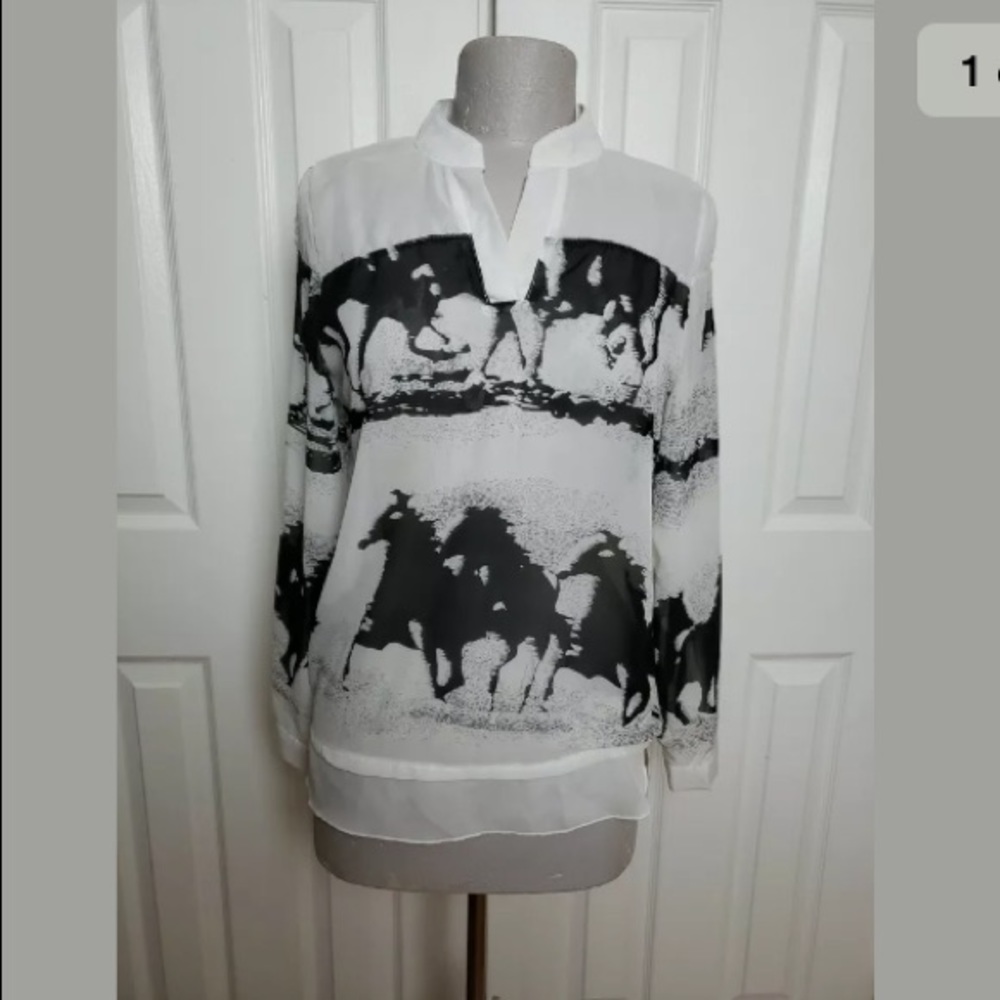Sheer Long Sleeve Wild Horses Western Tunic Top